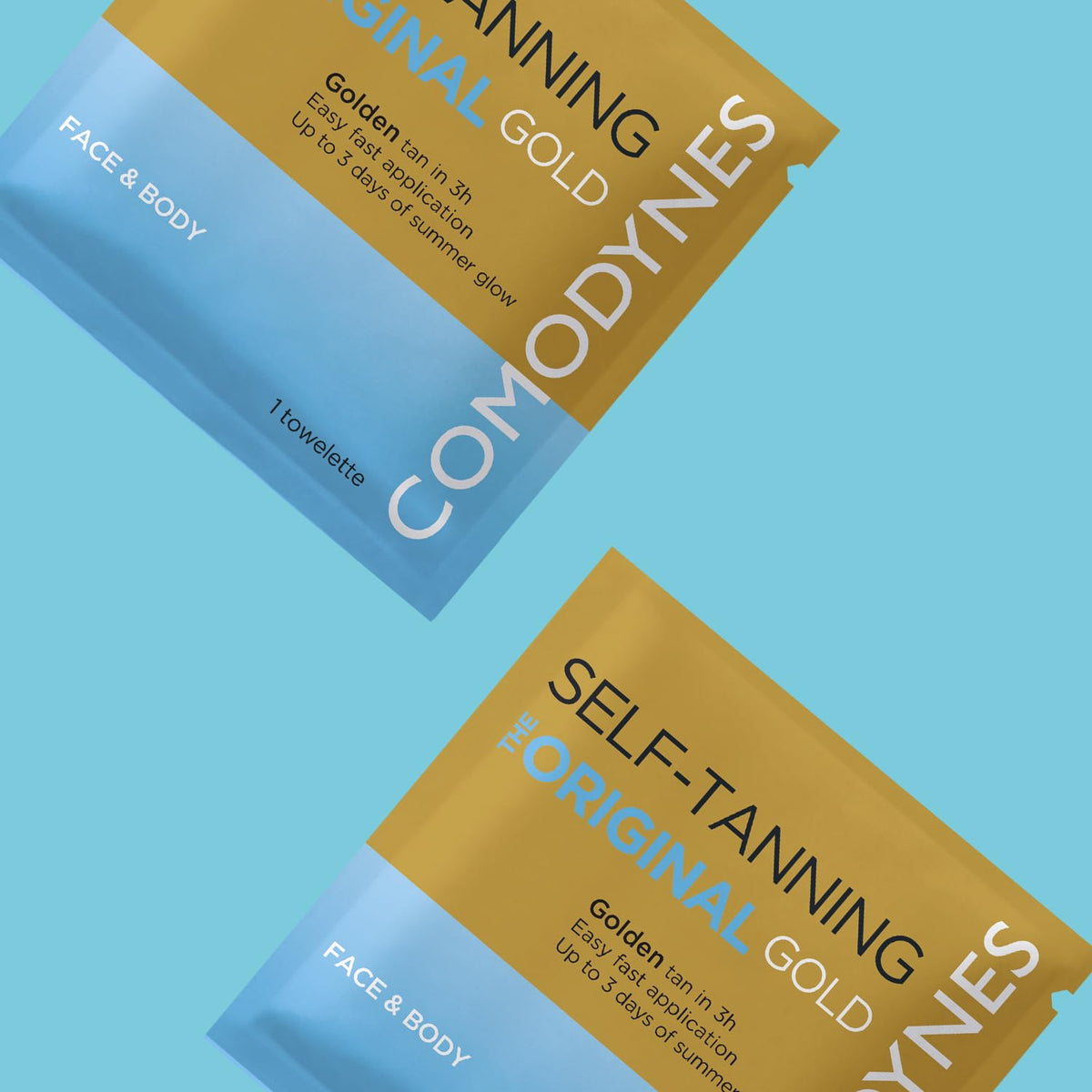 Comodynes wipes held in hand to show size and convenient travel-ready pack