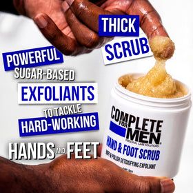 COMPLETE FOR MEN being massaged into hands to remove rough skin and improve softness