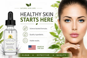 COMPLETE SKIN SOLUTIONS dropper dispensing a clear drop, precise dosage for effective hydration