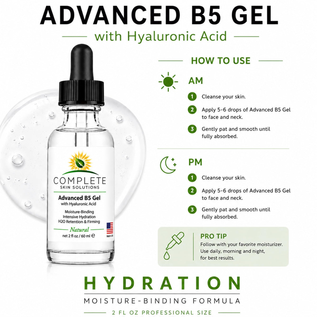 COMPLETE SKIN SOLUTIONS label showing ingredients and manufacturing origin for quality assurance