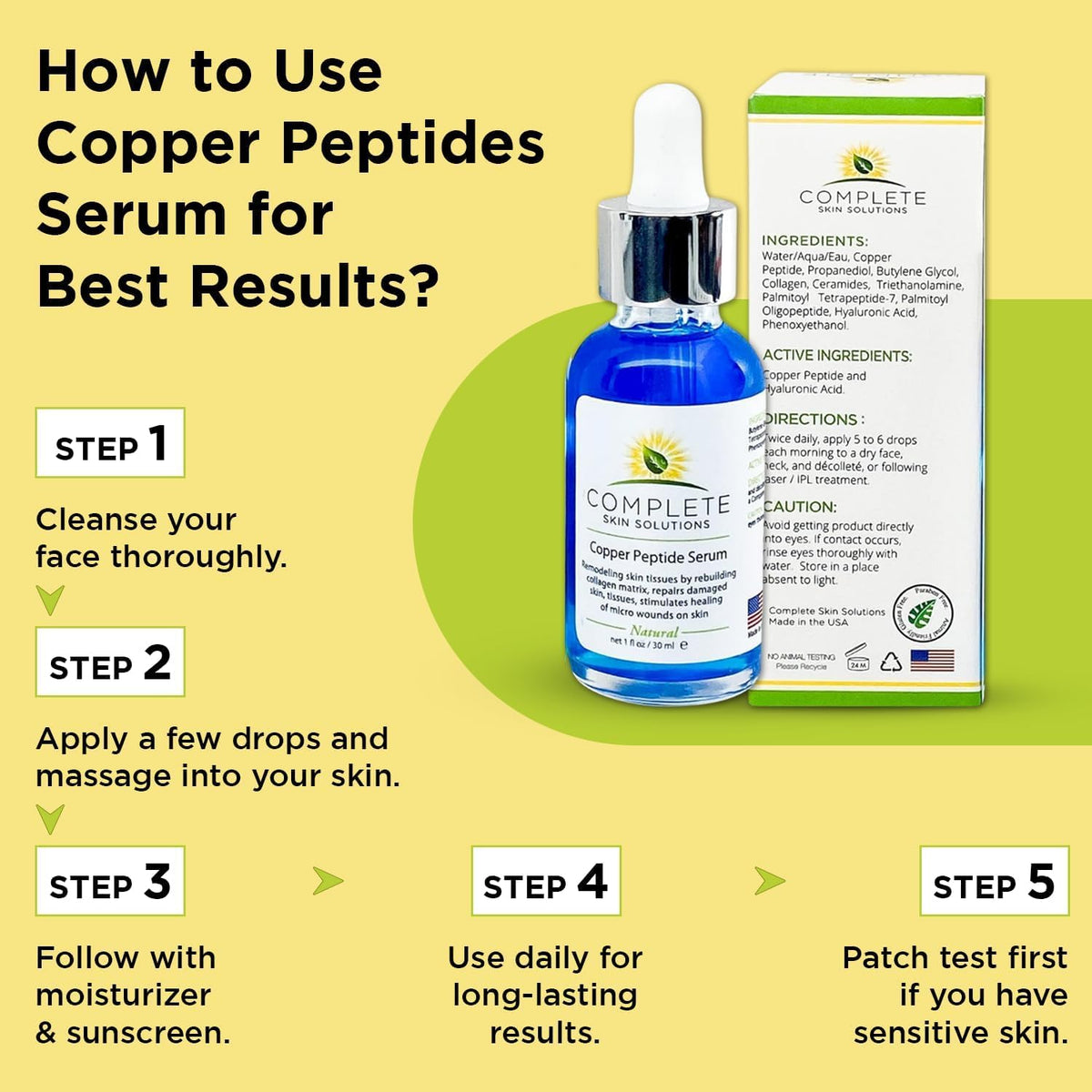 Complete Skin Solutions manufactured in the USA badge emphasizing quality sourcing benefit