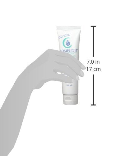 Complex 15 size comparison with everyday objects highlighting 3.4 oz bottle
