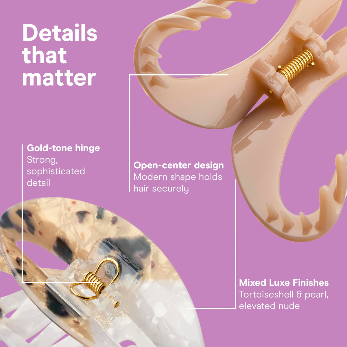 Conair clip close-up of teeth and spring for durable grip benefit