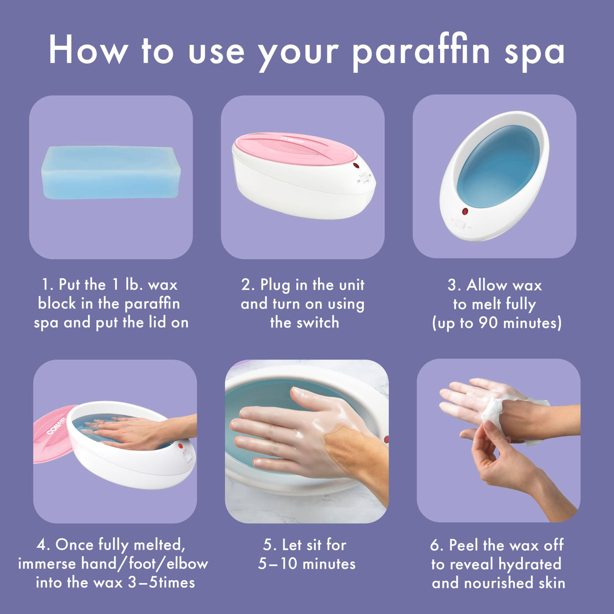Conair True Glow hand dip in wax illustrating easy at-home paraffin spa benefit