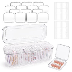CONBOLA front view of full press on nail organizer kit showing clear cases and outer box for neat storage