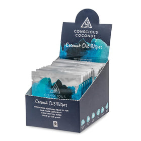 Conscious Coconut front packet showing individual sealed wipe and branding for portability