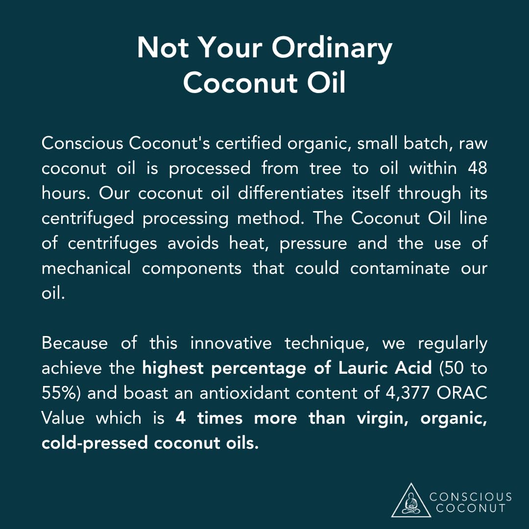 Conscious Coconut open jar top view displaying raw virgin oil and freshness