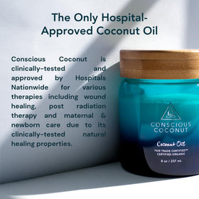 Conscious Coconut jar next to ruler showing 9 oz scale and travel-friendly size