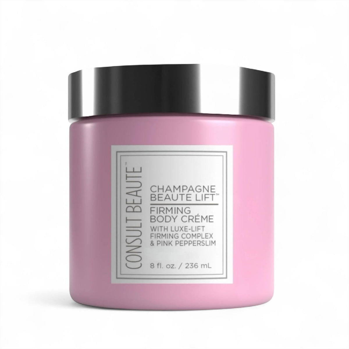 Consult Beaute front packaging showing 8 oz jar and elegant label benefits