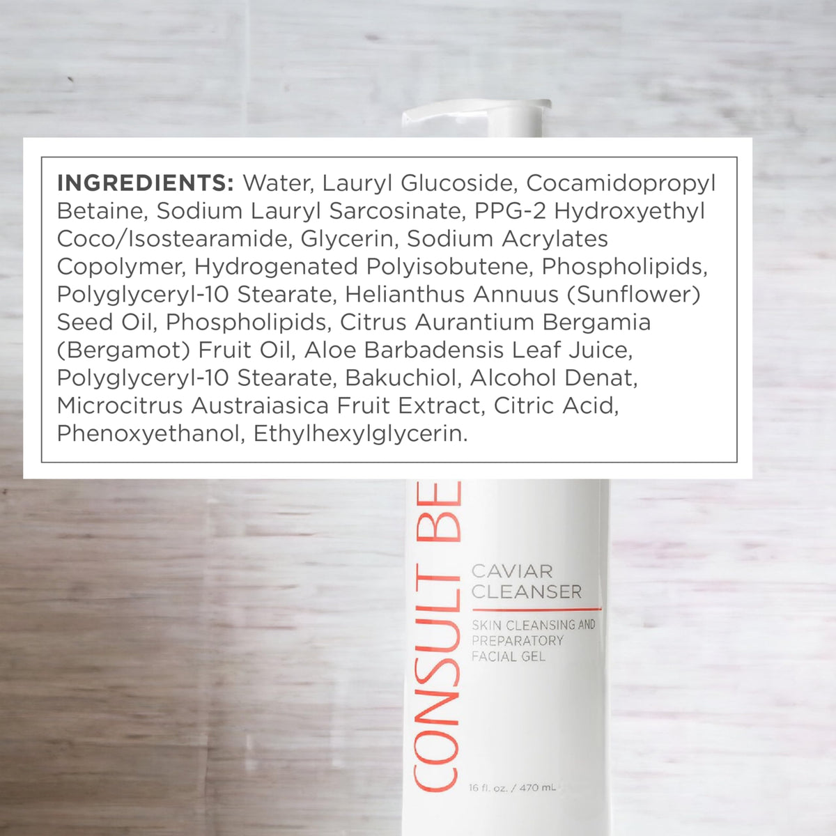 Consult Beaute bottle on bathroom counter suggesting daily skincare routine