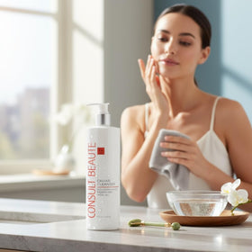 Consult Beaute removing makeup from face to reveal clean hydrated skin
