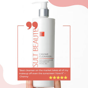 Consult Beaute bottle in hand demonstrating 16 fl oz size and portability