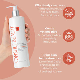 Consult Beaute gel texture closeup showing lime pearl caviar for hydration