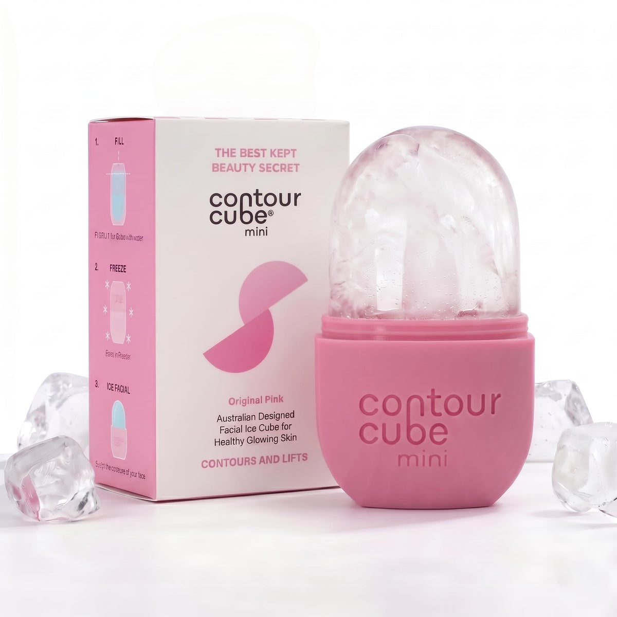 Contour Cube Mini front view showing compact ice roller for travel and sculpting