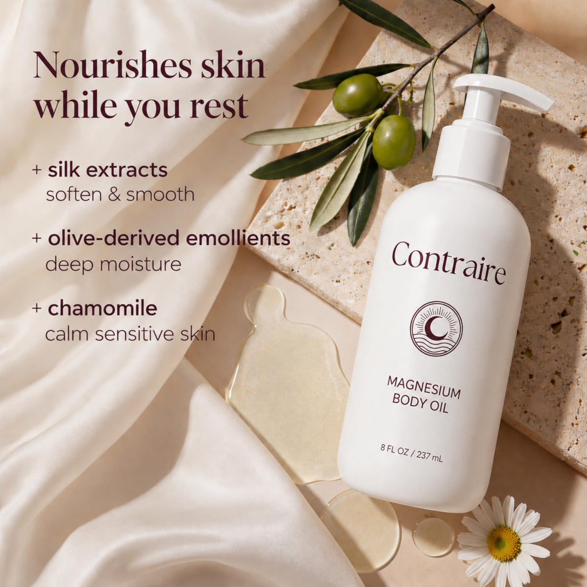 Contraire used in foot massage calming routine for relaxed lower limbs