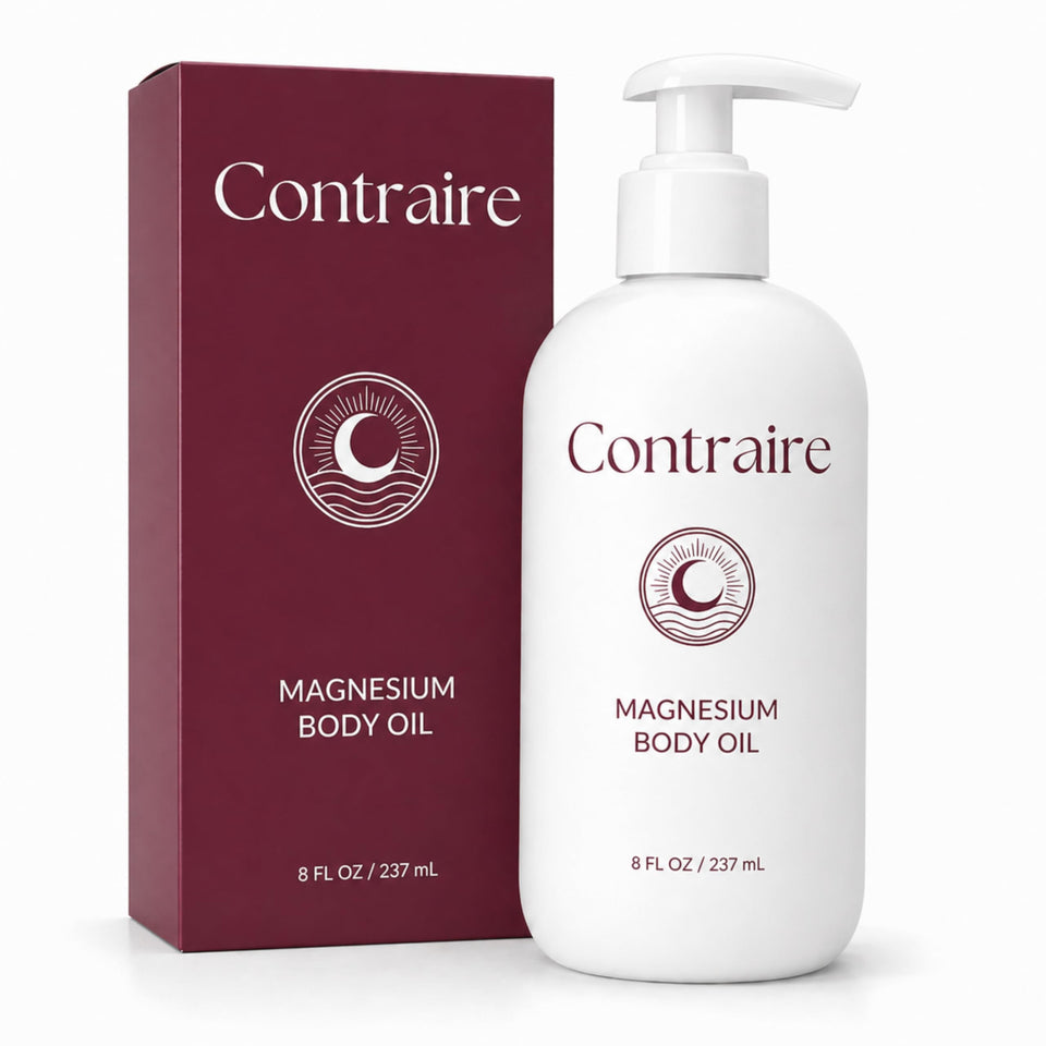 Contraire front bottle showing sleek label and calming formula benefits