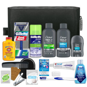 Convenience Kits International front view of black dopp bag with handle, organized travel benefit