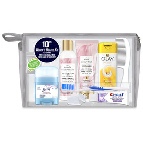 Convenience Kits International toiletries arranged in clear pouch for quick TSA inspection