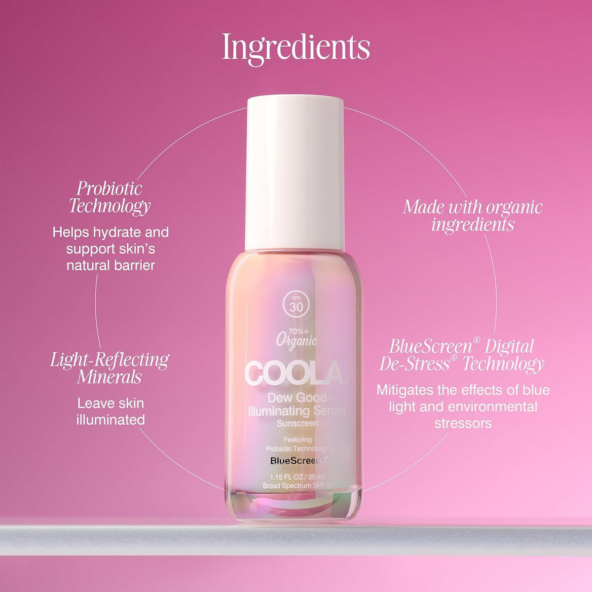 COOLA bottle in bathroom routine setting suggesting daily morning use