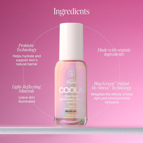 COOLA bottle in bathroom routine setting suggesting daily morning use