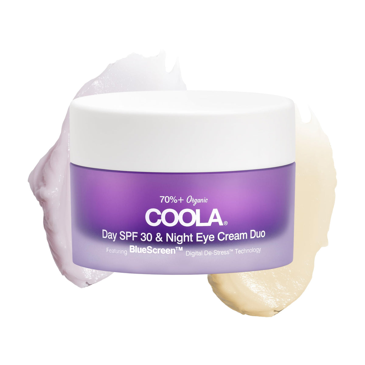 COOLA eye cream duo front packaging showing day and night jars and SPF benefit