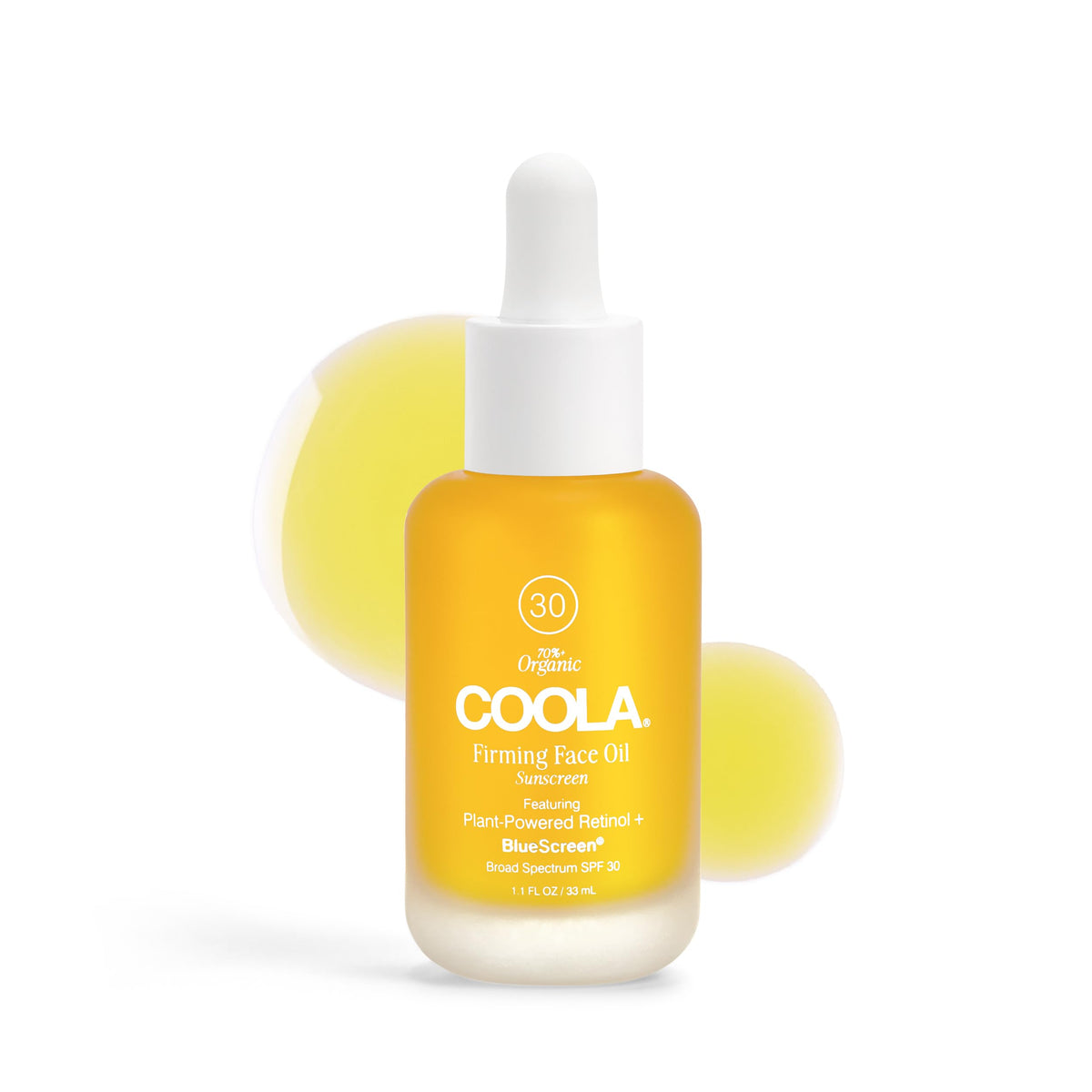 COOLA firming face oil front packaging shows SPF 30 protection and organic branding benefit