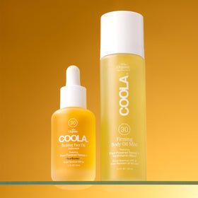 COOLA firming face oil in morning routine setting illustrating easy layering and protection benefit