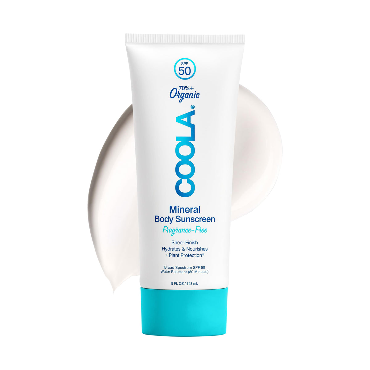 COOLA front packaging showing SPF 50 body lotion and purpose