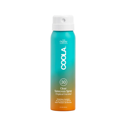 COOLA front spray bottle showing SPF protection and portability