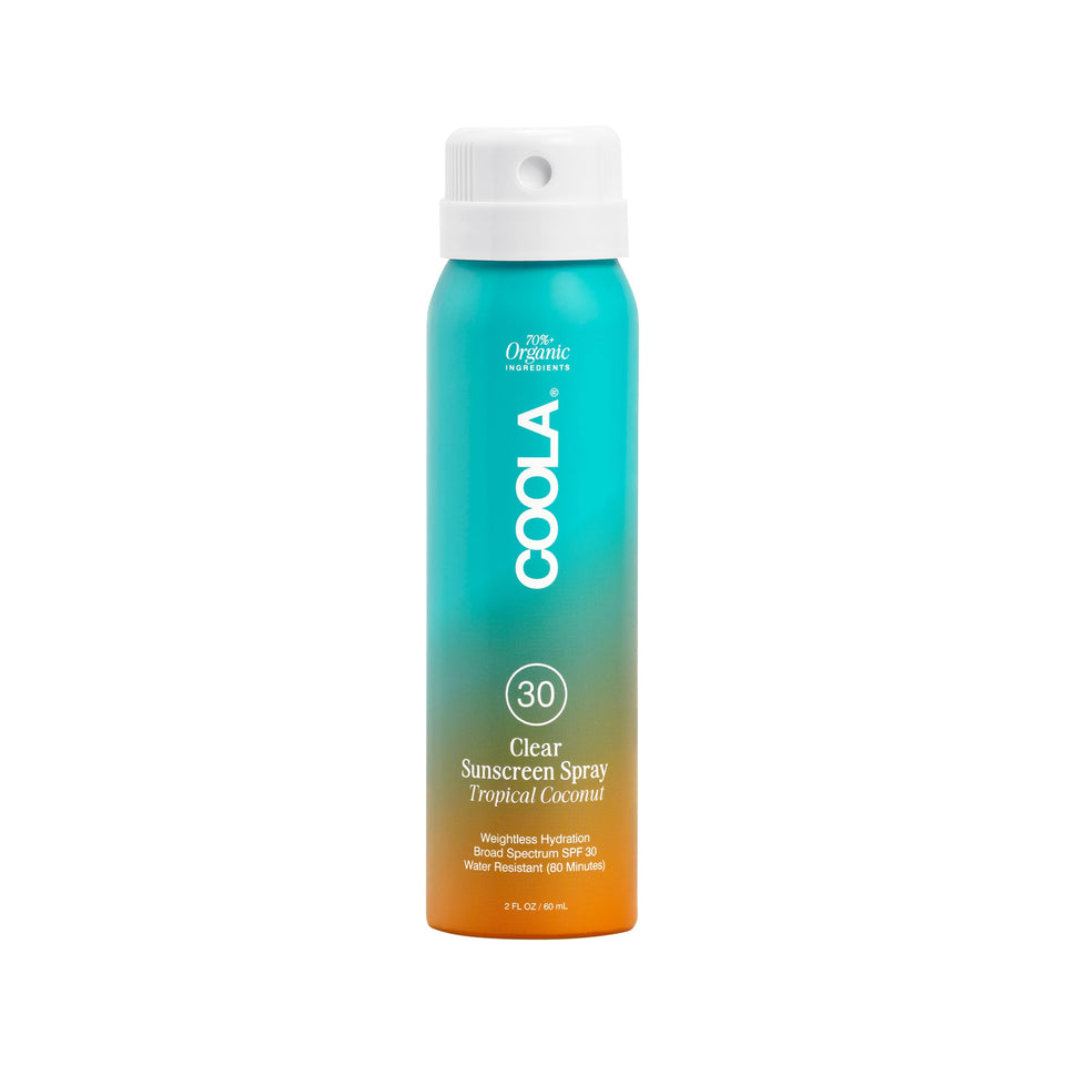 COOLA front spray bottle showing SPF protection and portability