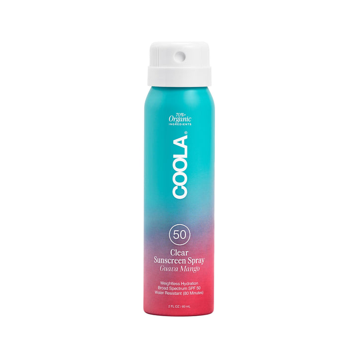 COOLA front packaging showing guava mango travel spray and SPF benefit