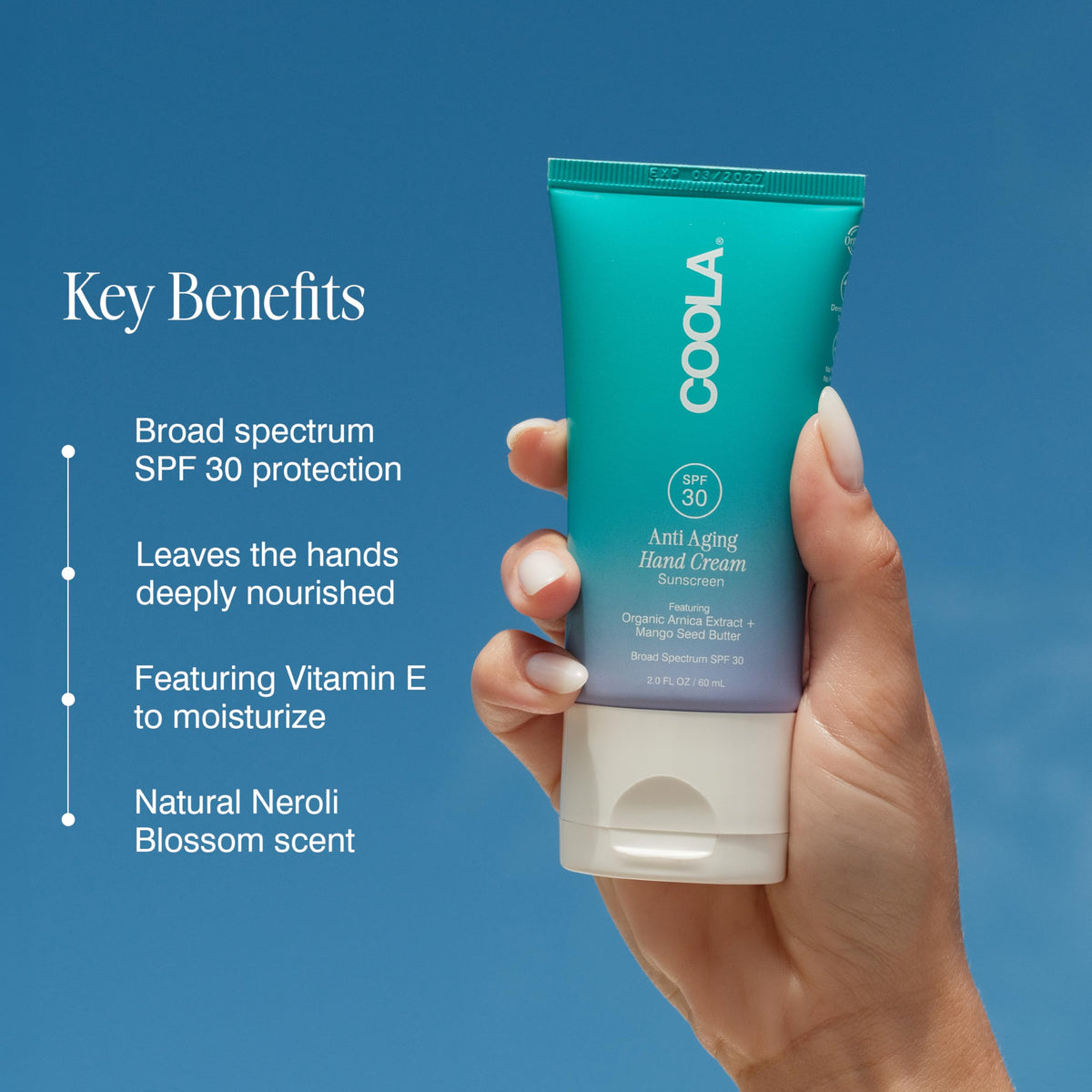COOLA applying hand cream demonstrating smooth, protective finish