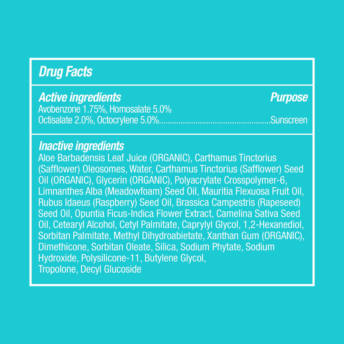 COOLA label detail showing reef-safe, vegan, and dermatologist-tested claims