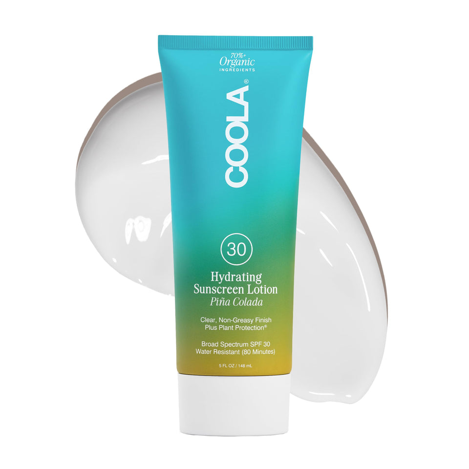 COOLA bottle front packaging showing SPF 30 and piña colada scent for daily protection
