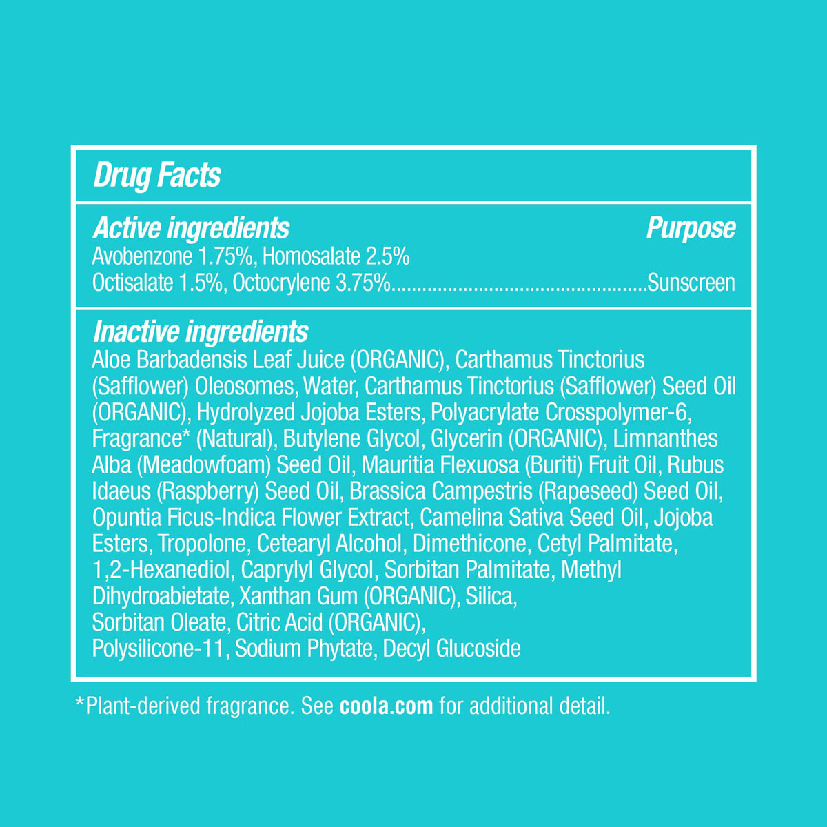 COOLA packaging detail emphasizing reef-compliant and eco-conscious materials