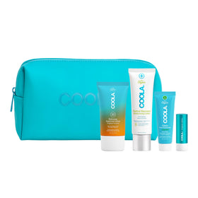 COOLA reusable pouch front view showing compact travel-ready kit benefit