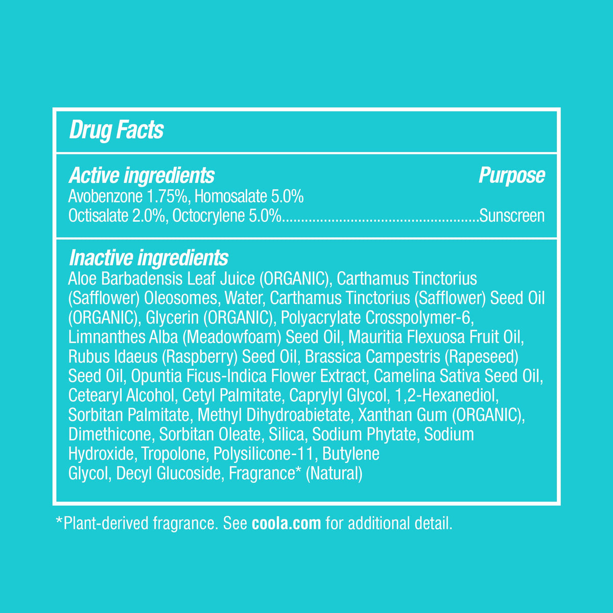 COOLA packaging with eco icons showing reef-friendly and vegan benefit