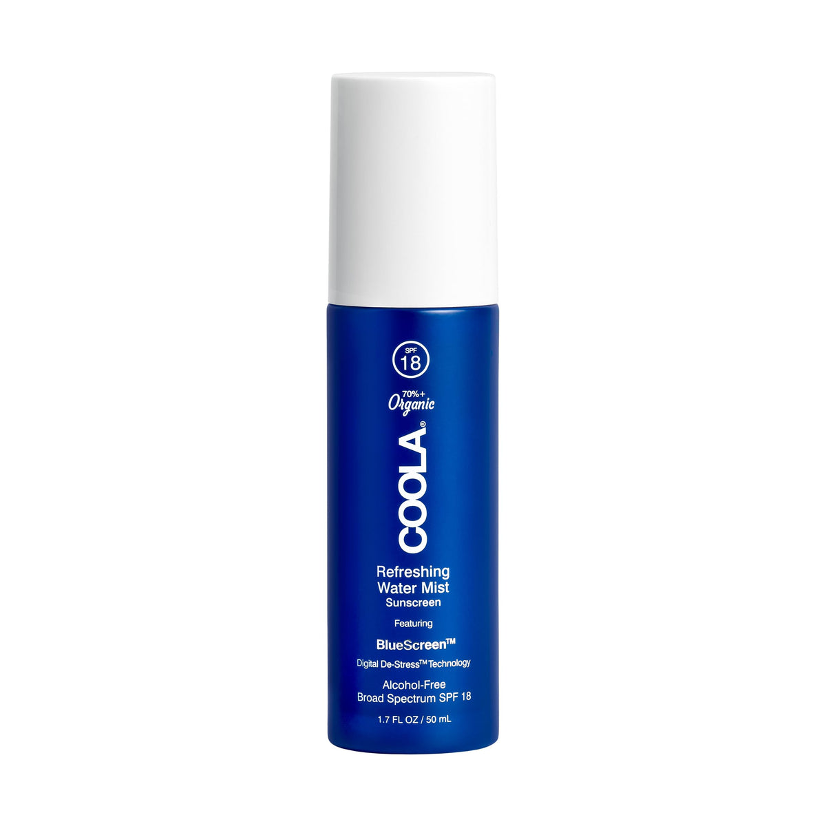 COOLA front packaging of water mist SPF 18 showing label and size, travel-friendly protection