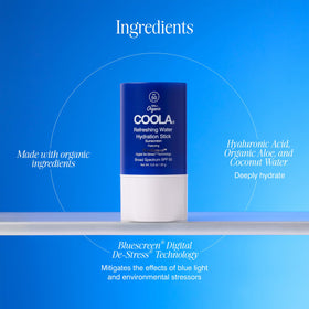 COOLA Refreshing Water Stick texture close-up showing dewy application and hydration