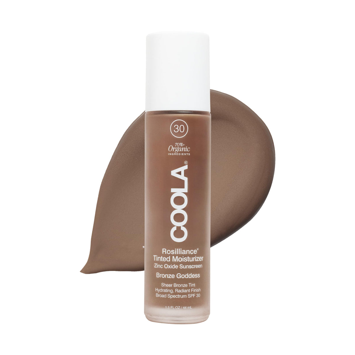 COOLA Rosilliance BB Cream front packaging showing SPF 30 and shade Bronze Goddess benefit: mineral protection