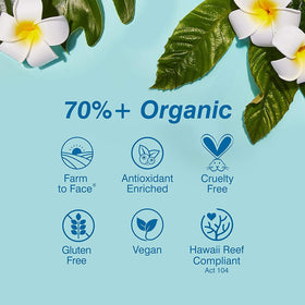 COOLA label close-up highlighting plant protection actives and reef-friendly formula