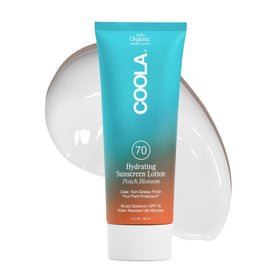 COOLA front bottle showing SPF 70 and peach blossom scent, high protection benefit