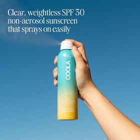 COOLA closeup spray nozzle illustrating continuous mist for quick coverage