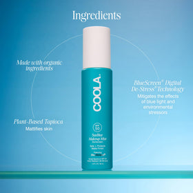 COOLA label close-up highlighting ingredients and dermatologist-tested benefits