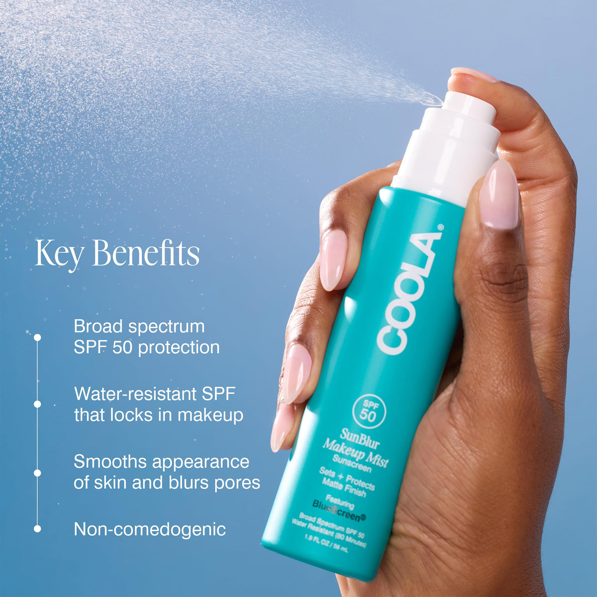 COOLA close-up skin detail showing matte blurred finish and smoother look