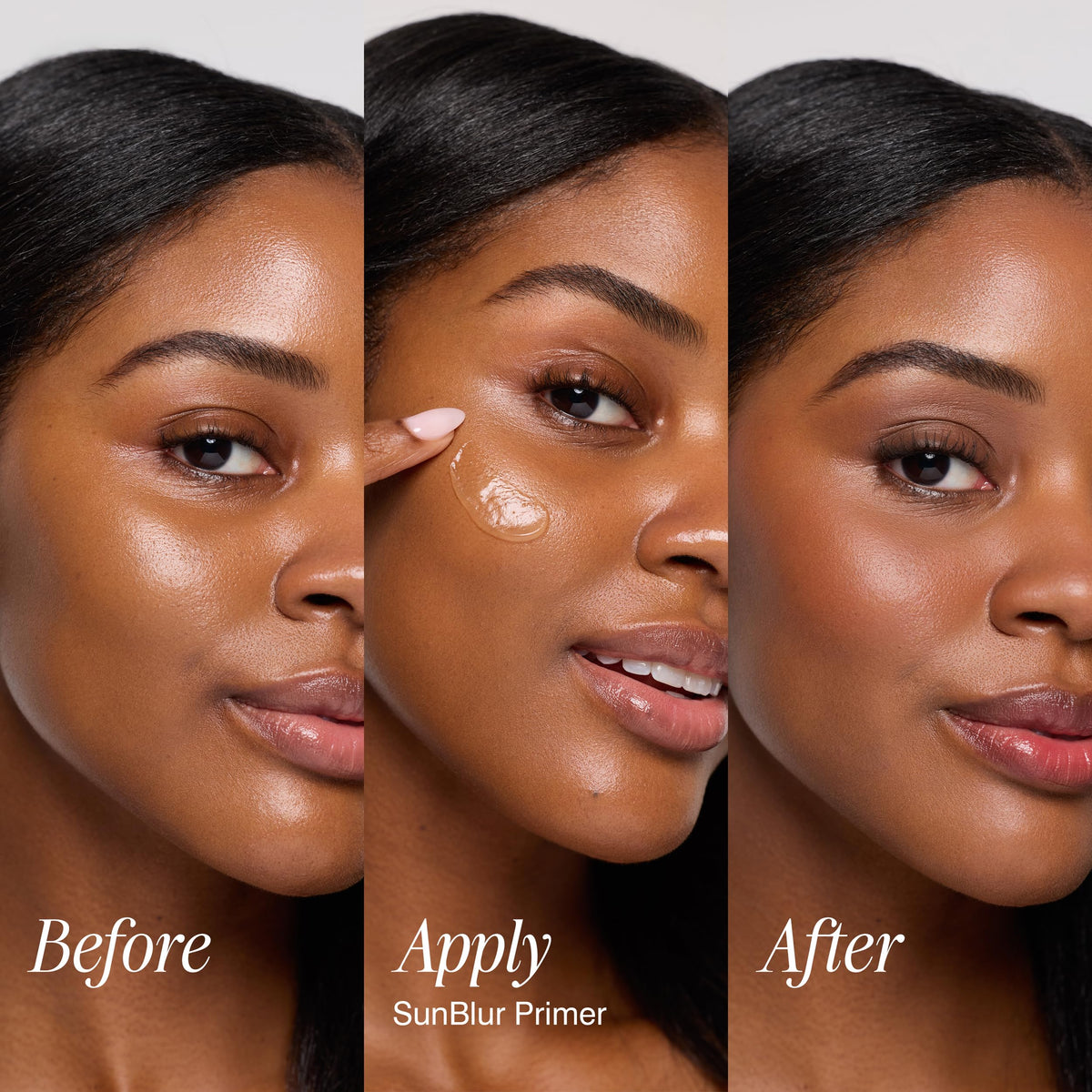 COOLA SunBlur paired with foundation showing improved makeup grip benefit