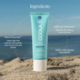 COOLA next to coin showing 1.7 fl oz travel-friendly size