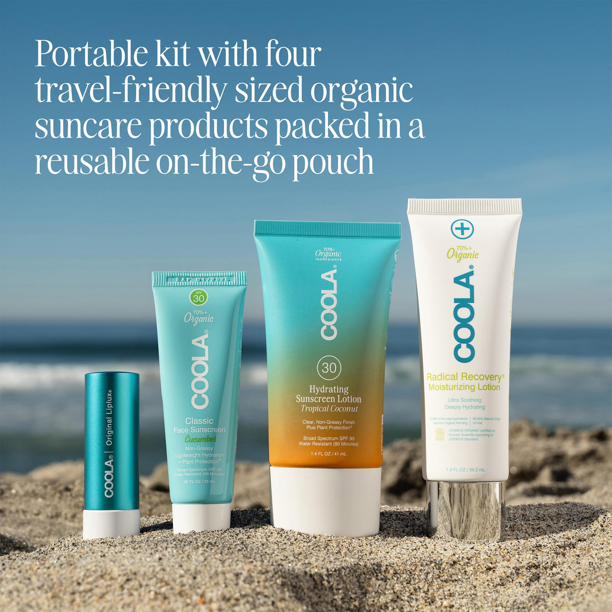 COOLA Tropical Coconut SPF 30 body lotion bottle showing easy application benefit
