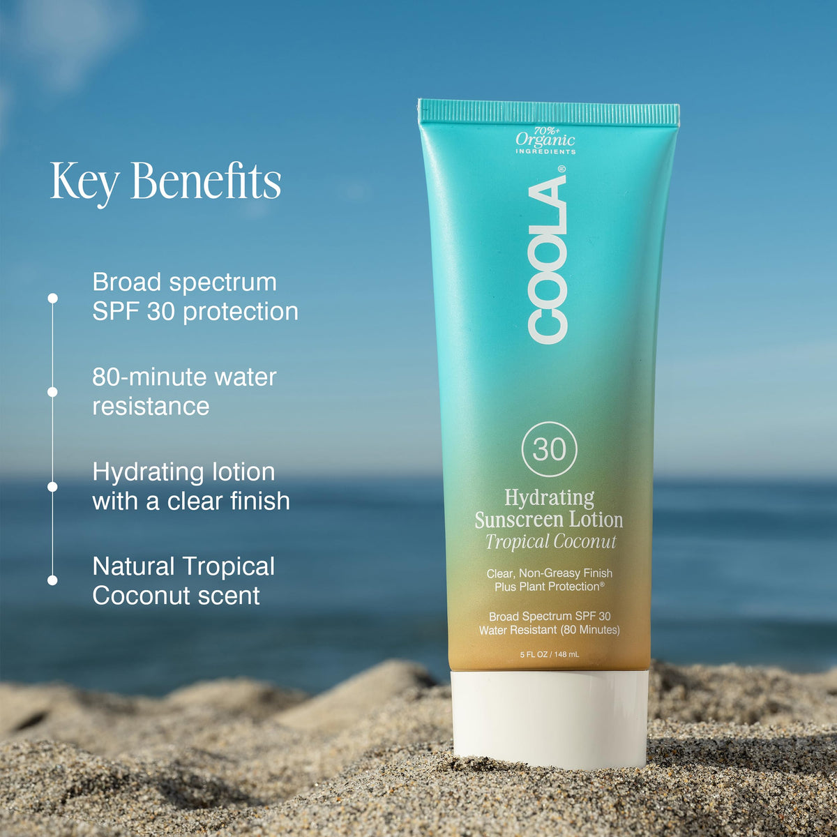 COOLA close-up texture of lotion highlighting lightweight absorption benefits