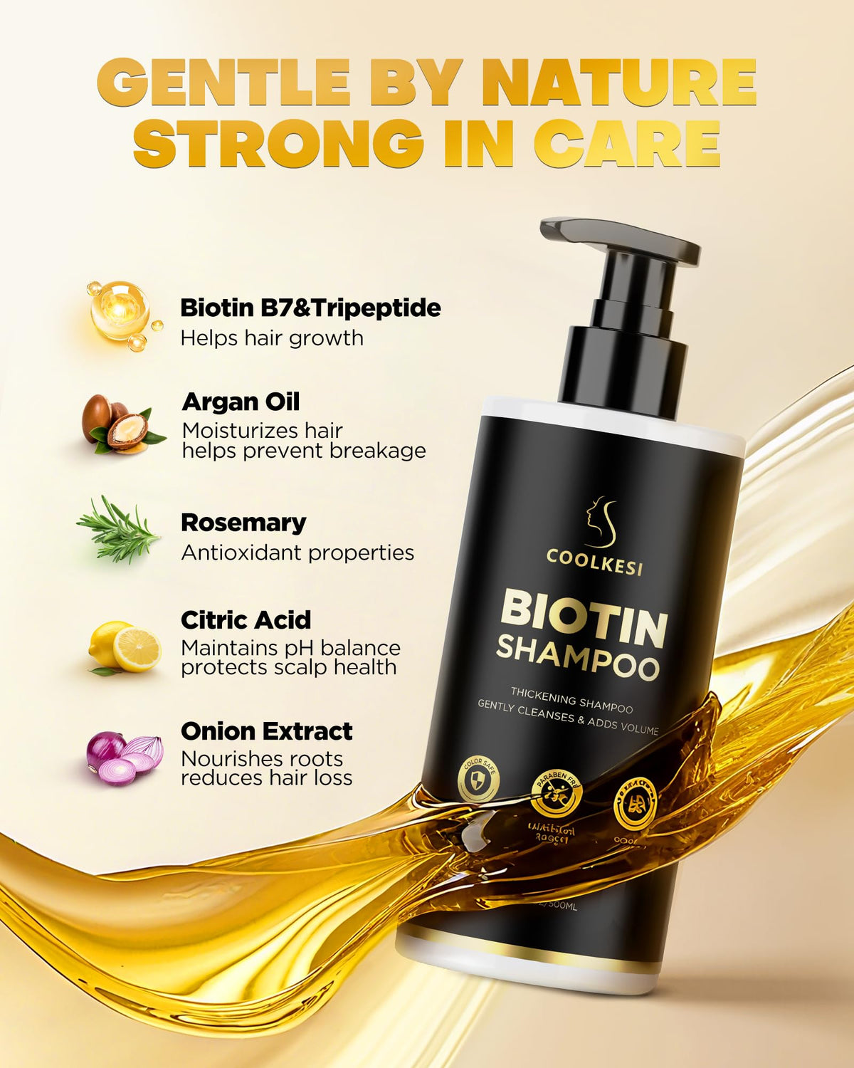 COOLKESI ingredient label with onion and biotin highlighting strengthening